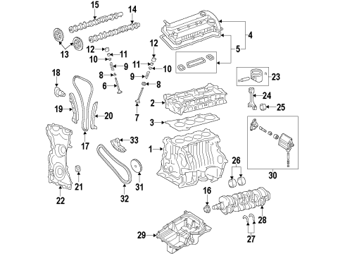 2016 Ford Focus Engine Parts, Mounts, Cylinder Head & Valves, Camshaft & Timing, Variable Valve Timing, Oil Cooler, Oil Pan, Oil Pump, Balance Shafts, Crankshaft & Bearings, Pistons, Rings & Bearings Engine Diagram for DM5Z-6006-A