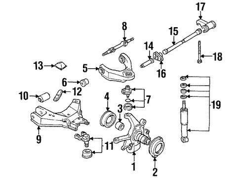 1988 Nissan D21 Front Suspension Components, Lower Control Arm, Upper Control Arm, Stabilizer Bar Arm Anchor LH Diagram for 54211-31G10