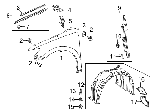 2020 Toyota Camry Fender & Components Fender Ledge Cover Seal Strip Diagram for 53388-06190