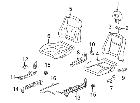 1997 Acura Integra Front Seat Components Pad, Left Front Seat Cushion Molding Diagram for 81532-ST7-J21