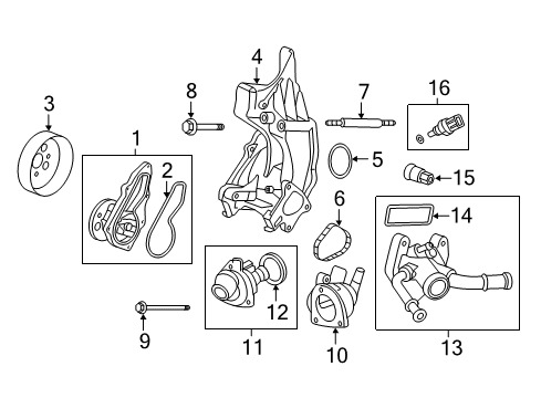 2015 Honda Crosstour Water Pump Seal, Water Outlet Diagram for 19352-R40-J01