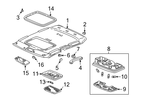 2001 Acura MDX Interior Trim - Roof Sunvisor Assembly, Passenger Side (Seagull Gray) (Vanity Light) Diagram for 83230-S0X-A01ZD