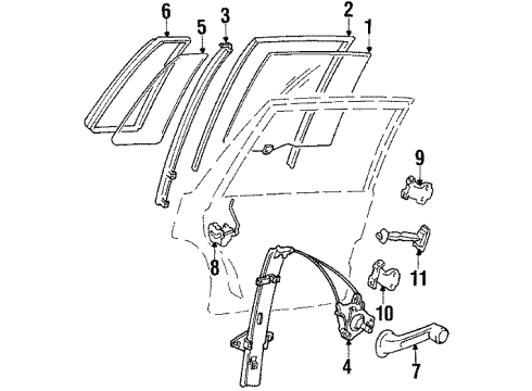 1987 Honda Civic Rear Door - Glass & Hardware Sash, L. RR. Door Center Diagram for 76225-SB4-010