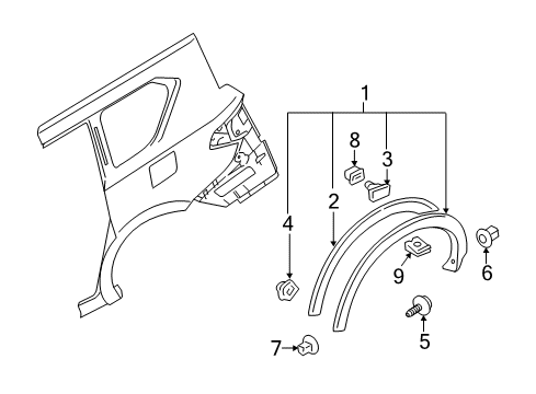 2020 Nissan Armada Exterior Trim - Quarter Panel Fender-Over, Rear LH Diagram for 93829-1LK1A