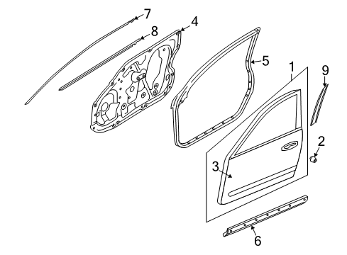 2009 Infiniti G37 Front Door & Components, Exterior Trim Weatherstrip-Front Door, RH Diagram for 80830-JU40B