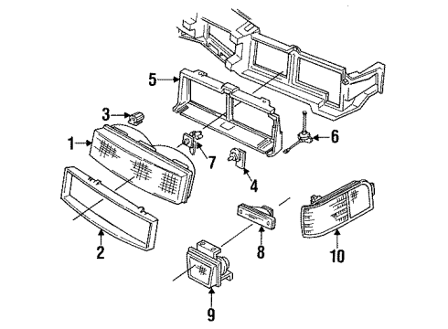 1995 Oldsmobile Cutlass Supreme Headlamp Components, Park & Signal Lamps, Side Marker Lamps Adjuster Asm, Headlamp Horizontal Diagram for 16515559