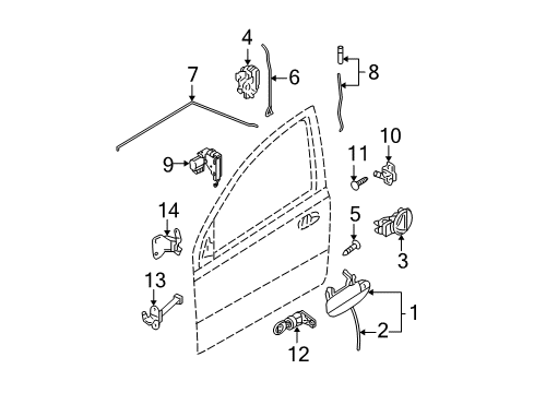 2004 Chevrolet Aveo Rear Door Rod, Front Side Door Locking Diagram for 96541788