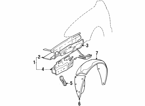 1989 Hyundai Excel Structural Components & Rails Guard Assembly-Front Wheel End LH Diagram for 86453-21051