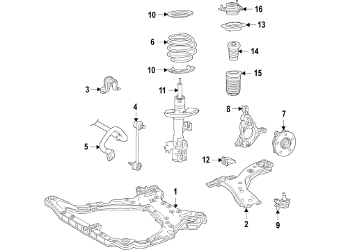 2021 Toyota Sienna Front Suspension, Lower Control Arm, Stabilizer Bar, Suspension Components Front Hub Diagram for 43550-0E020