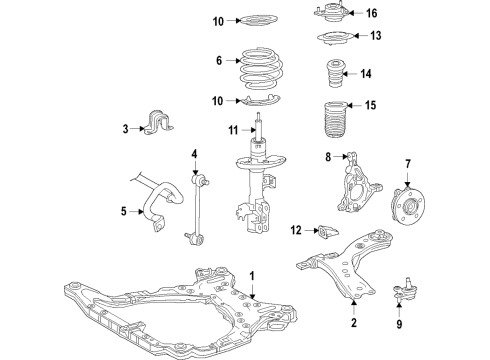 2021 Toyota Sienna Front Suspension, Lower Control Arm, Stabilizer Bar, Suspension Components Knuckle Diagram for 43202-0E010