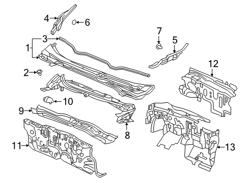 2020 Honda Civic Cowl L Clip, Cowl Top Diagram for 90667-TBA-A01