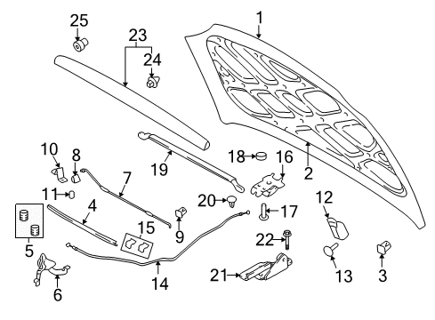 2005 Hyundai Elantra Hood & Components Strip Assembly-Hood Seal Diagram for 86435-2D000