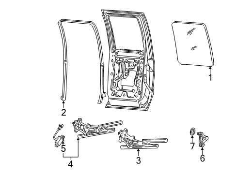 2001 Ford F-350 Super Duty Rear Door Door Glass Diagram for F81Z-2625712-AA