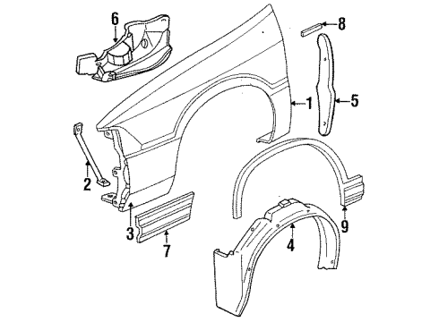 1990 Chrysler LeBaron Fender & Components, Structural Components & Rails, Exterior Trim Shield Access PULLEY SPLAS Diagram for 5256434