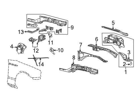2004 Ford Thunderbird Structural Components & Rails Apron Assembly Reinforcement Diagram for XW4Z-16054-AA