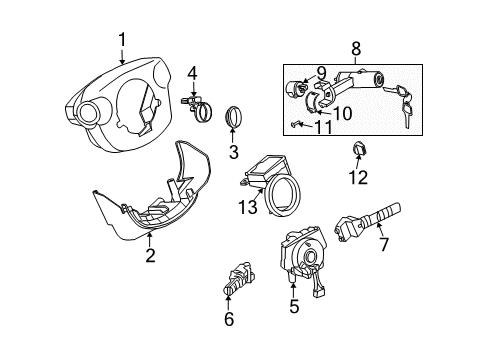 2004 Infiniti FX35 Ignition Lock Key Set Diagram for 99810-CG065