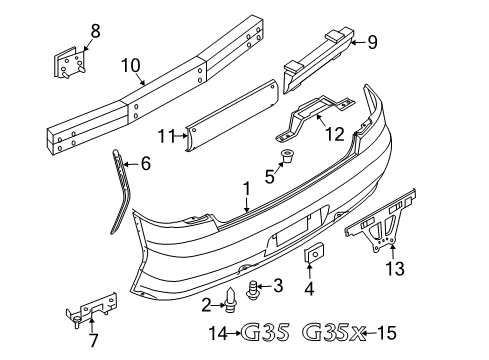 2005 Infiniti G35 Rear Bumper Stay-Rear Bumper, L Diagram for 85210-AM611