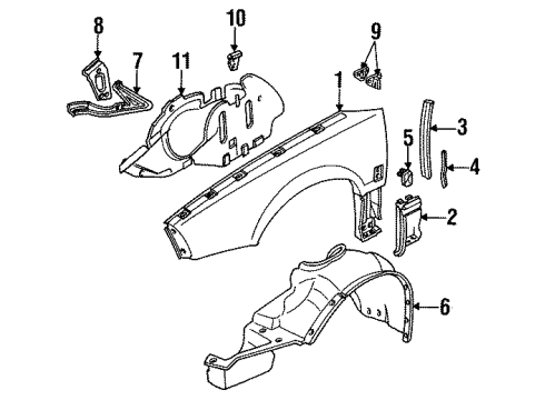 1994 Saturn SL1 Fender & Components Panel, Front Wheelhouse Diagram for 21093886