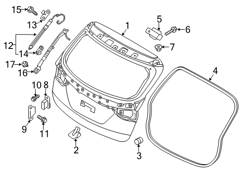 2016 Hyundai Santa Fe Sport Lift Gate Bumper-Tail Gate Side Guide Diagram for 817383J000