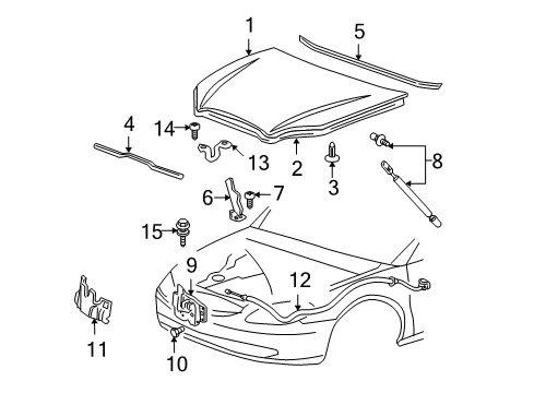 2004 Ford Taurus Hood & Components Hinge Diagram for YF1Z-16796-AA