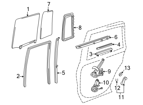 2000 Toyota RAV4 Rear Door Lock Assembly Diagram for 69050-42011