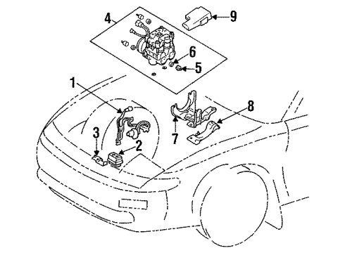 1993 Toyota Celica Anti-Lock Brakes ABS Pump Assembly Bushing Diagram for 44546-14010