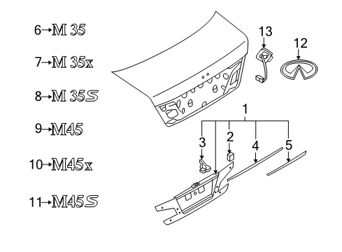 2007 Infiniti M35 Parking Aid Finisher Assy-Trunk Lid Diagram for 84810-EH00A