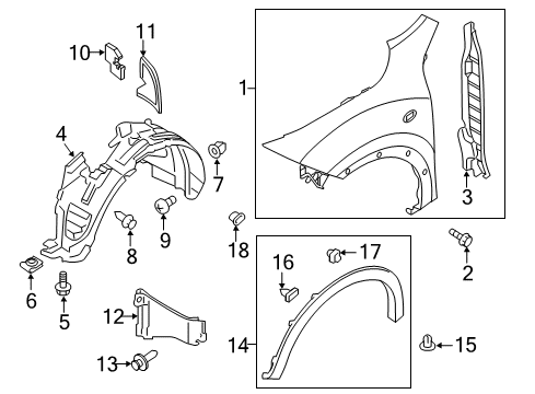 2014 Nissan Juke Fender & Components, Exterior Trim PROTCT Front Fender R Diagram for 63843-1KA0A
