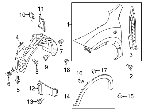 2016 Nissan Juke Fender & Components, Exterior Trim PROTCT Front Fender R Diagram for 63840-3YW0A