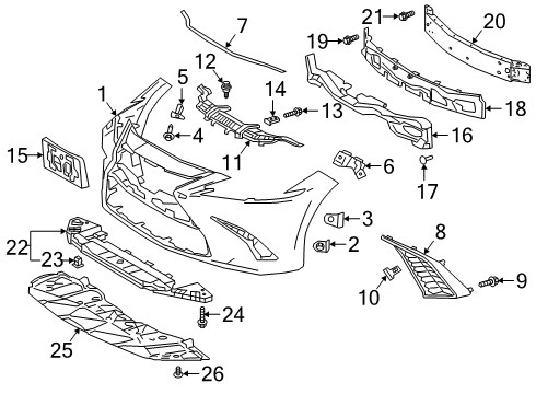 2019 Lexus ES350 Front Bumper Absorber Clip Diagram for 90467-07049-23