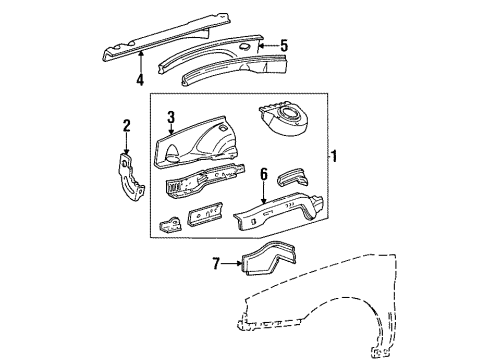 1996 Mercury Sable Structural Components & Rails Reinforce Plate Diagram for F6DZ-3B154-A