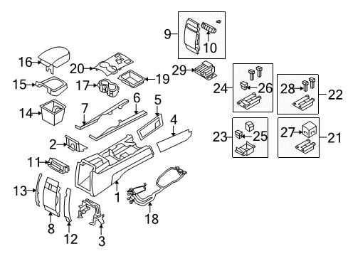 2009 Kia Borrego Center Console Cup Holder Assembly Diagram for 846702J100H9