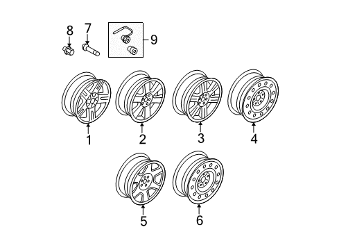 2008 Mercury Mariner Wheels Wheel, Alloy Diagram for 8E6Z-1007-G