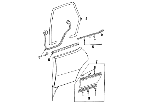 1995 Lexus ES300 Rear Door Weatherstrip, Rear Door Opening Trim, LH Diagram for 62332-32010