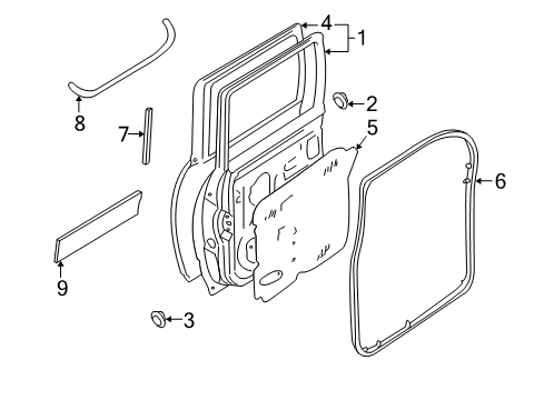 2003 Nissan Xterra Rear Door & Components, Exterior Trim Plug Diagram for 24253-7Z000