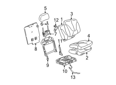 2003 GMC Yukon Rear Seat Components Pad, Rear Seat Cushion Diagram for 12478256