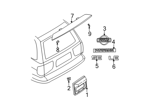 2000 Nissan Pathfinder Exterior Trim - Lift Gate Rear Emblem Diagram for 90895-2W600