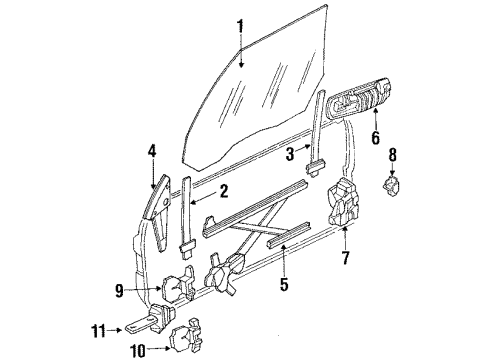 1990 Acura Integra Front Door Motor Assembly, Passenger Side Power Window Diagram for 72215-SK8-A01