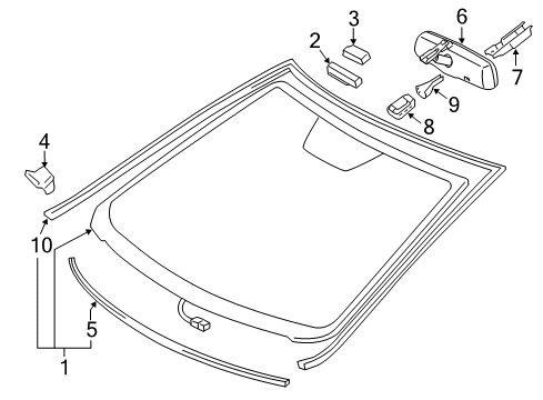 2012 Toyota Camry Windshield Glass, Reveal Moldings Mirror Assy, Inner Rear View Diagram for 87810-06051