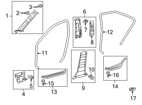 2010 Toyota Camry Interior Trim - Pillars, Rocker & Floor Windshield Pillar Trim Diagram for 62210-06072-E0