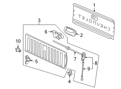 2001 GMC Sierra 3500 Tail Gate Hinge Asm-Pick Up Box End Gate (End Gate Side) Diagram for 15757891
