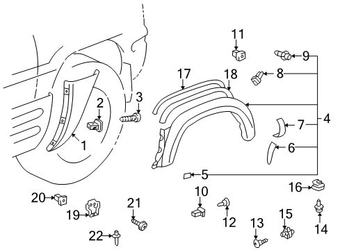 1999 Toyota RAV4 Exterior Trim - Quarter Panel Roof Trim Clip Diagram for 90467-09112