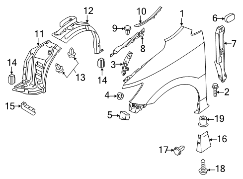 2015 Nissan Quest Fender & Components, Exterior Trim GROMMET Screw Diagram for 01281-00831
