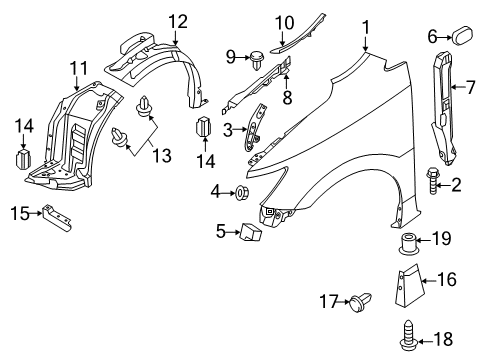 2015 Nissan Quest Fender & Components, Exterior Trim Protector-Front Fender, RH Diagram for 63844-1JA0A