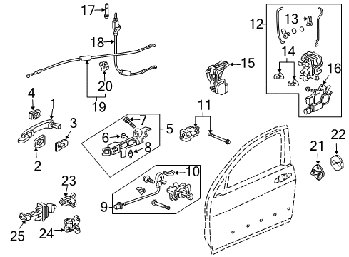 2005 Acura TL Front Door Cable Assembly, Right Front Door Lock Diagram for 72133-SEP-A01