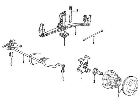 1999 Ford F-250 Front Suspension Components, Stabilizer Bar Front Hub Diagram for F81Z-1104-BE