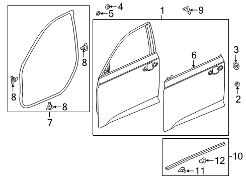 2019 Honda Accord Front Door Weatherstrip, L. FR. Door Diagram for 72350-TVA-A01