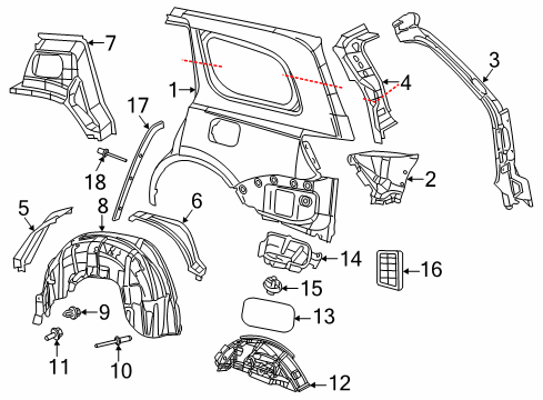 2014 Jeep Grand Cherokee Quarter Panel & Components Panel-WHEELHOUSE Outer Diagram for 68044749AA