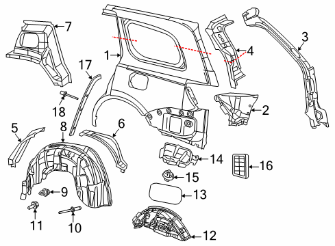 2014 Jeep Grand Cherokee Quarter Panel & Components REINFMNT-D Pillar Diagram for 68251666AB