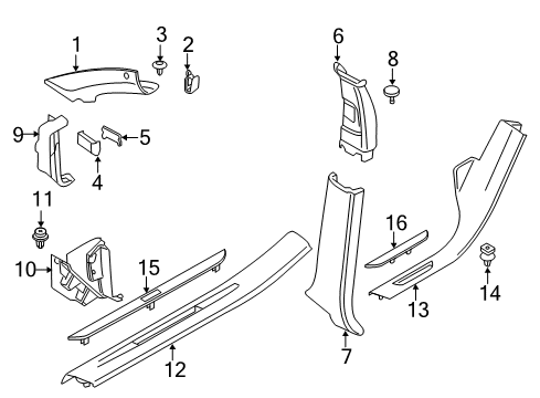 2018 BMW X5 Interior Trim - Pillars, Rocker & Floor Cover, Column A Right Diagram for 51437342546